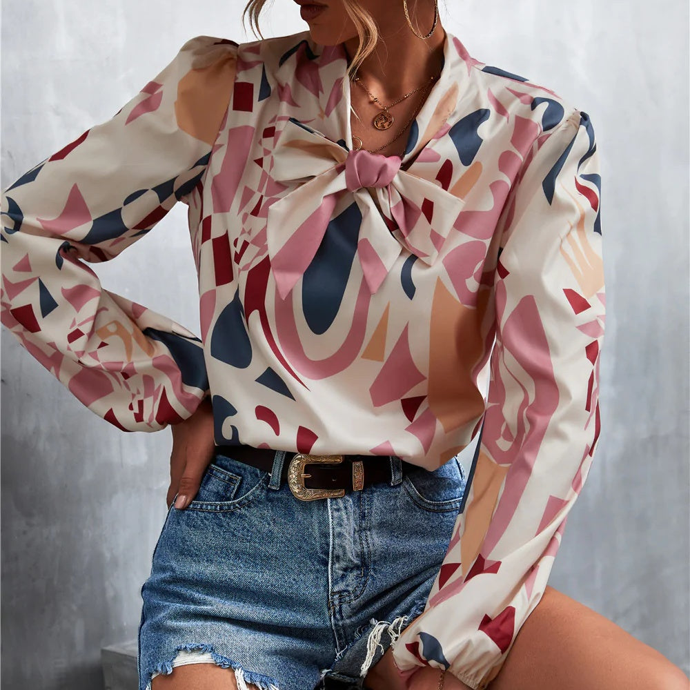Fashionable Lace Vintage Printed Shirt Women
