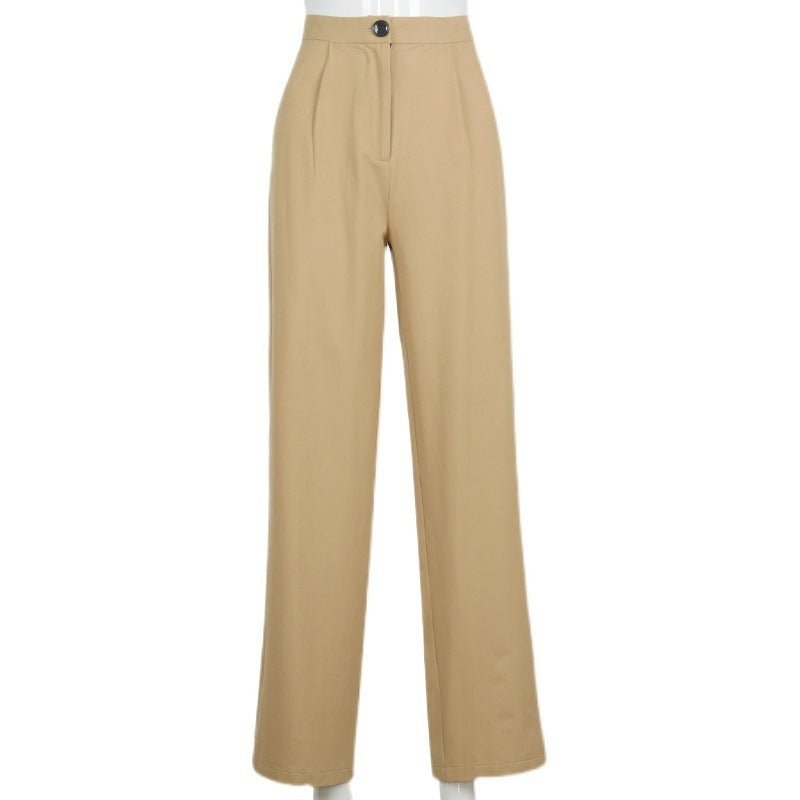 Khaki Women High Waist Loose Trousers